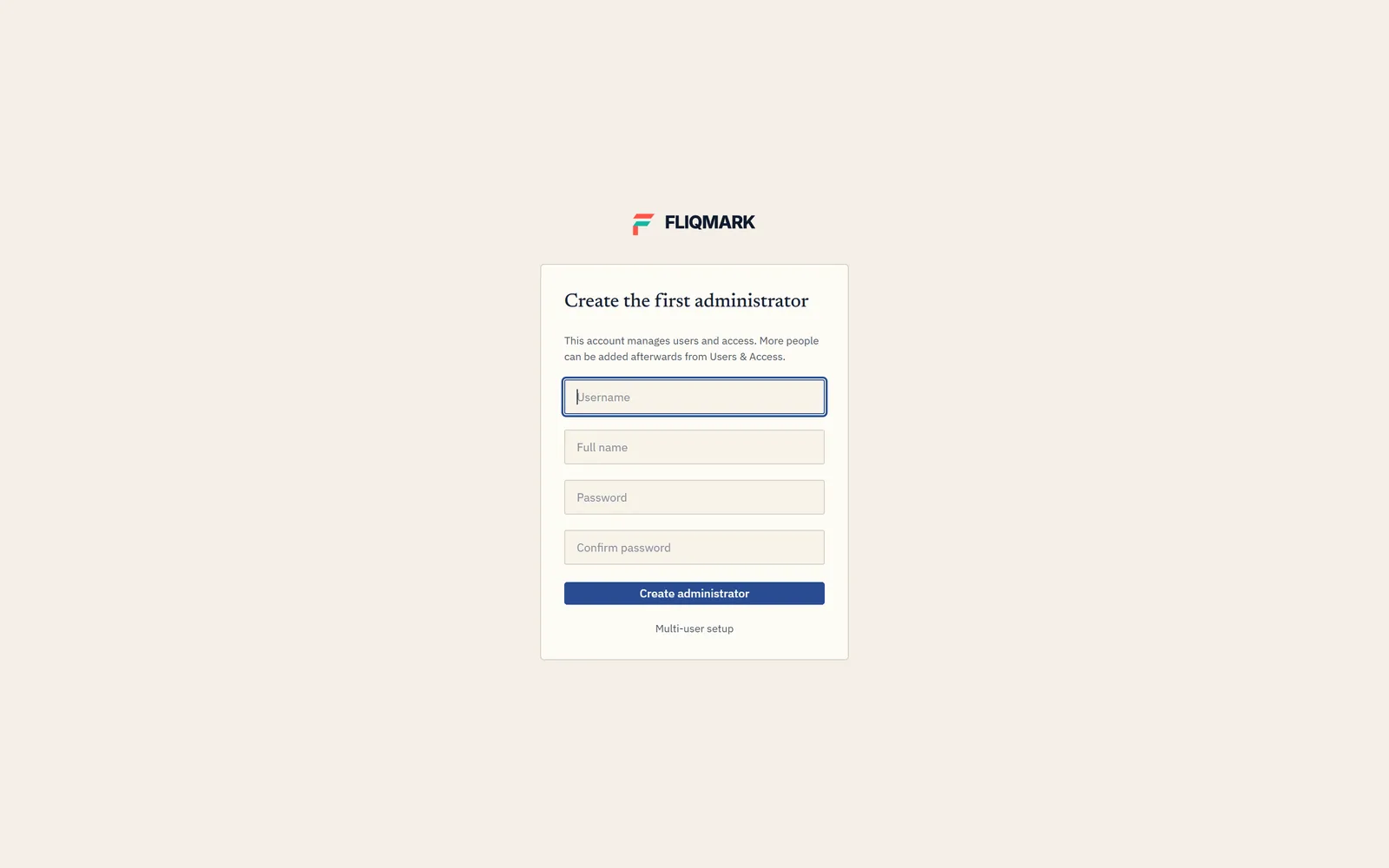 First run – creating the administrator account.