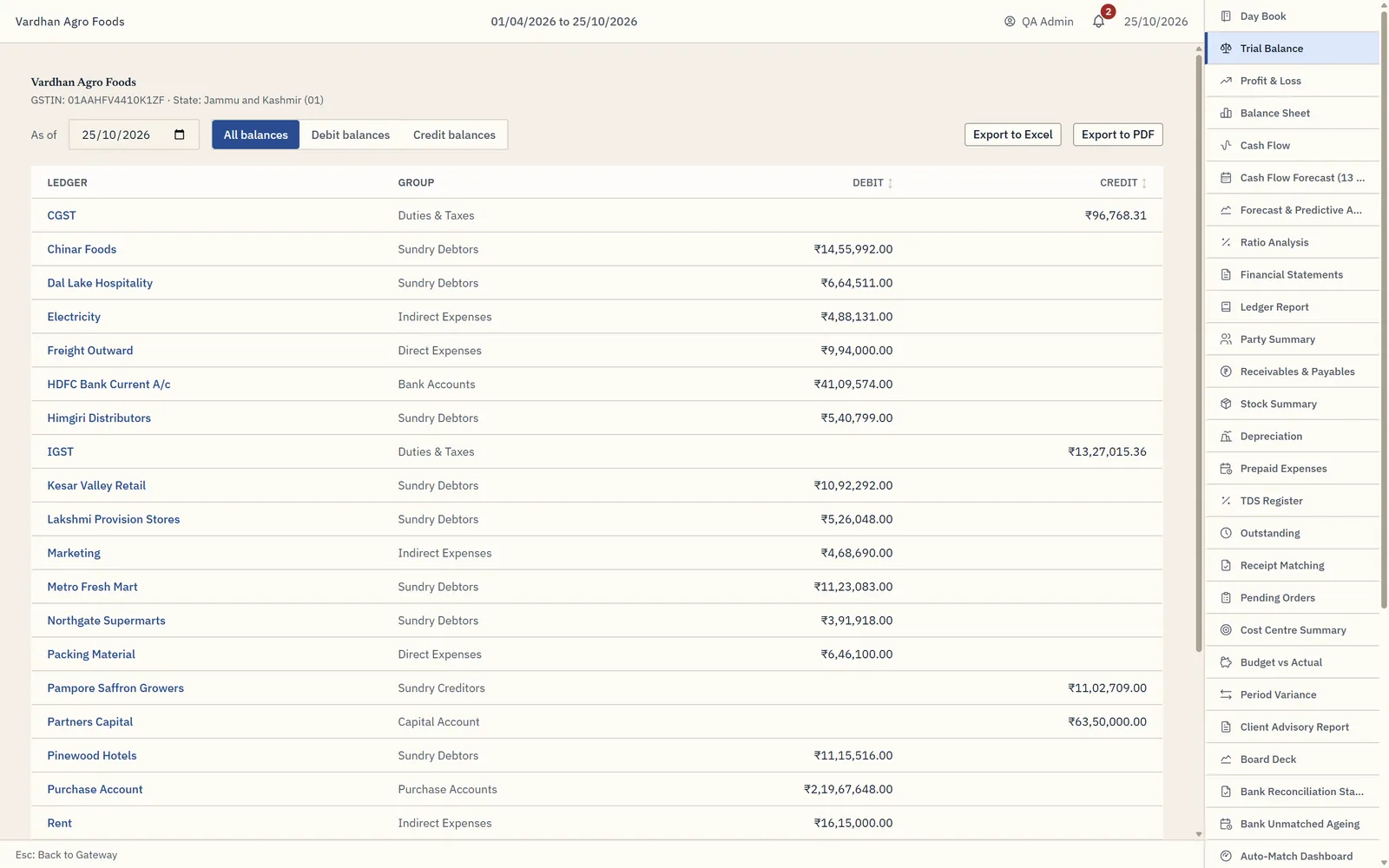 The reports menu.